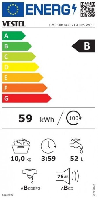 Vestel CMI 108142 G GI Pro WIFI 10 kg 1400 Devir B Gri Çamaşır Makinesi
