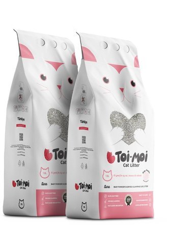 Toi Moi Bebek Pudrası Kokulu Topaklanan İnce Taneli Bentonit Kedi Kumu 2x10 lt