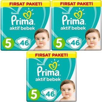 Prima Aktif Bebek 5 Numara Cırtlı Bebek Bezi 3x46 Adet