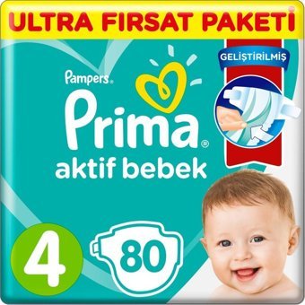 Prima Aktif Bebek 4 Numara Cırtlı Bebek Bezi 80 Adet