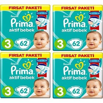Prima Aktif Bebek 3 Numara Cırtlı Bebek Bezi 4x62 Adet