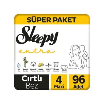 Sleepy Extra 4 Numara Organik Cırtlı Bebek Bezi 96 Adet