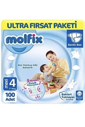 Molfix 4 Numara Göbek Oyuntulu Cırtlı Bebek Bezi 100 Adet