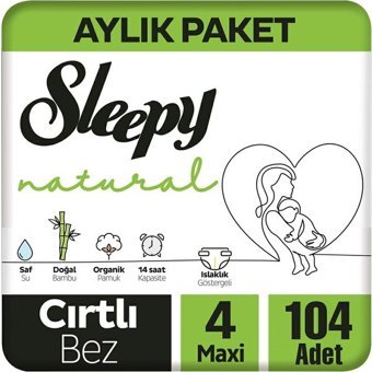 Sleepy Natural 4 Numara Organik Cırtlı Bebek Bezi 104 Adet