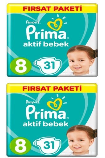 Prima Aktif Bebek 8 Numara Cırtlı Bebek Bezi 2x31 Adet