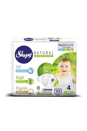Sleepy Natural Ultra Hassas 4 Numara Organik Cırtlı Bebek Bezi 30 Adet
