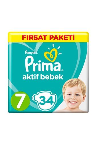Prima Aktif Bebek 7 Numara Cırtlı Bebek Bezi 34 Adet