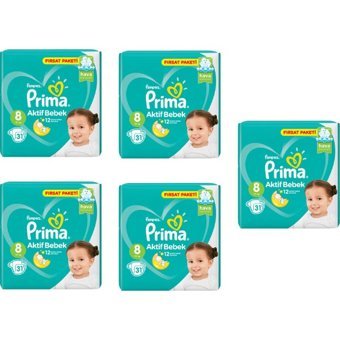 Prima Aktif Bebek 8 Numara Cırtlı Bebek Bezi 5x31 Adet