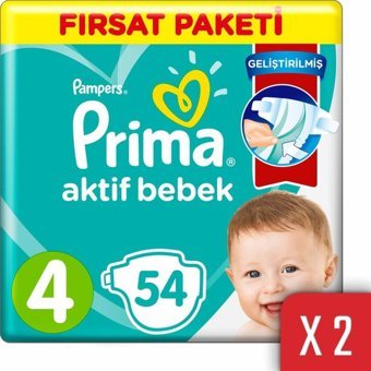 Prima Aktif Bebek 4 Numara Cırtlı Bebek Bezi 2x54 Adet