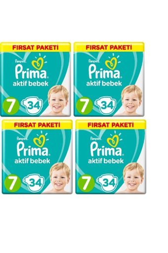 Prima Aktif Bebek 7 Numara Cırtlı Bebek Bezi 4x34 Adet