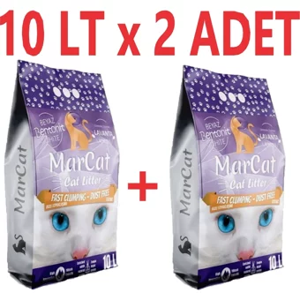 Mar Cat Lavanta Kokulu Topaklanan İnce Taneli Bentonit Kedi Kumu 2x10 lt