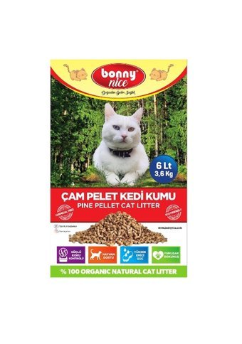 Bonny Nice Doğal Topaklanan Kalın Taneli Çam Pellet Kedi Kumu 3x6 lt