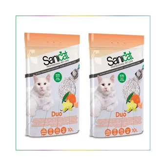 Sanicat Vanilya ve Mandalina Kokulu Topaklanan Kalın Taneli Bentonit Kedi Kumu 2x10 lt