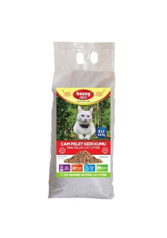 Bonny Nice Doğal Topaklanan Kalın Taneli Çam Pellet Kedi Kumu 2x6 lt