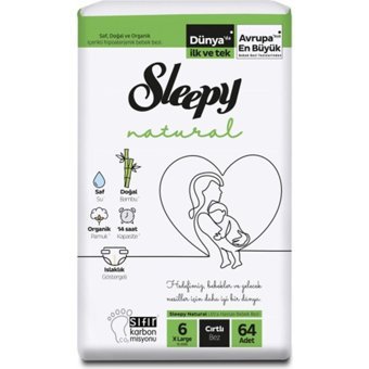 Sleepy Natural 6 Numara Organik Cırtlı Bebek Bezi 64 Adet