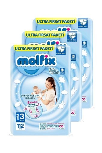 Molfix Midi 3 Numara Cırtlı Bebek Bezi 3x112 Adet