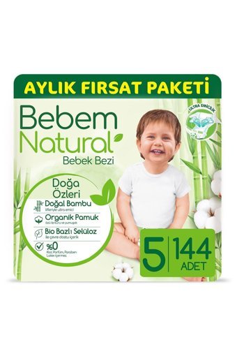 Bebem Natural Doğa Özleri 5 Numara Organik Cırtlı Bebek Bezi 144 Adet