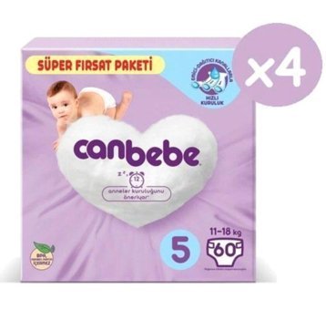 Canbebe 5 Numara Cırtlı Bebek Bezi 4x60 Adet