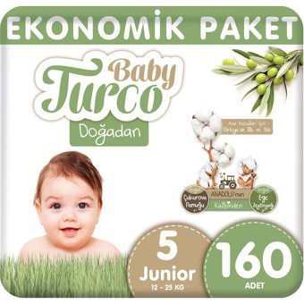 Baby Turco Doğadan 5 Numara Organik Cırtlı Bebek Bezi 160 Adet