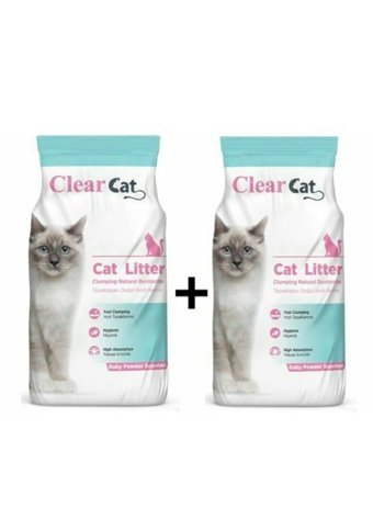 Clear Cat Bebek Pudrası Kokulu Topaklanan İnce Taneli Bentonit Kedi Kumu 2x10 lt