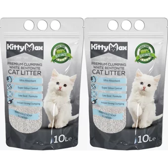 Kitty Max Marsilya Sabunu Kokulu Topaklanan Kalın Taneli Bentonit Kedi Kumu 2x10 lt
