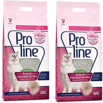Proline Bebek Pudrası Kokulu Topaklanan İnce Taneli Aktif Karbonlu Bentonit Kedi Kumu 2x10 lt