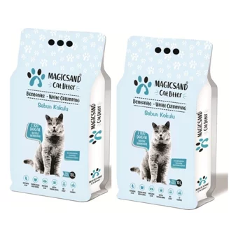 Magic Sand Marsilya Sabunu Kokulu Topaklanan Kalın Taneli Bentonit Kedi Kumu 2x10 lt