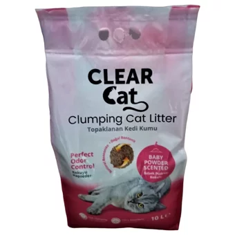 Clear Cat Bebek Pudrası Kokulu Topaklanan İnce Taneli Bentonit Kedi Kumu 10 lt