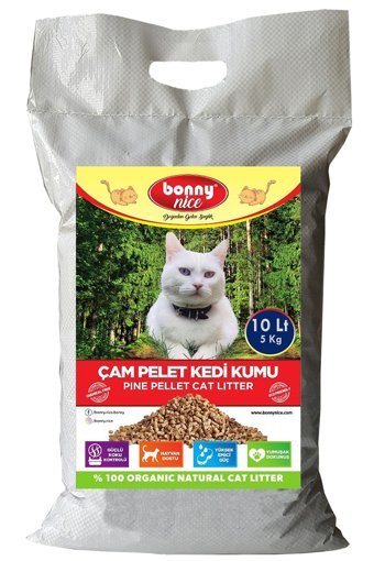 Bonny Nice Doğal Topaklanan Kalın Taneli Çam Pellet Kedi Kumu 2x10 lt