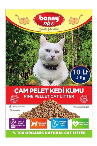 Bonny Nice Doğal Topaklanan Kalın Taneli Çam Pellet Kedi Kumu 2x10 lt