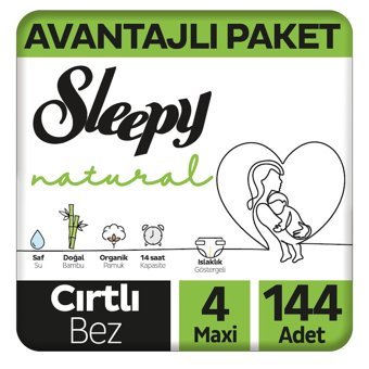 Sleepy Natural 4 Numara Organik Cırtlı Bebek Bezi 144 Adet