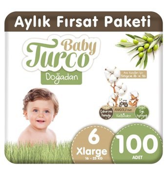 Baby Turco Doğadan 6 Numara Organik Cırtlı Bebek Bezi 100 Adet