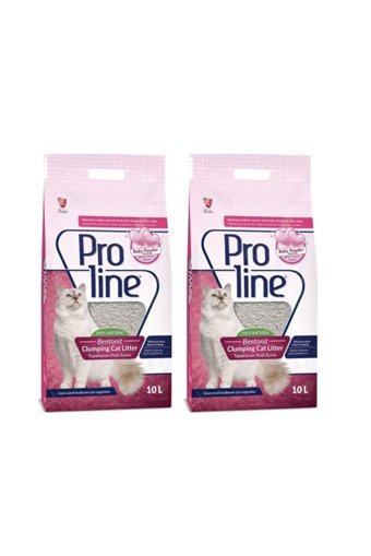 Proline Bebek Pudrası Kokulu Topaklanan Kalın Taneli Bentonit Kedi Kumu 2x10 lt