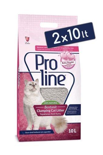 Proline Bebek Pudrası Kokulu Topaklanan Kalın Taneli Bentonit Kedi Kumu 2x10 lt