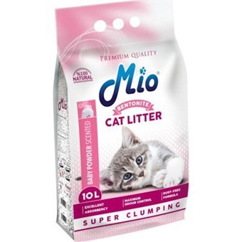 Mio Bebek Pudrası Kokulu Topaklanan İnce Taneli Bentonit Kedi Kumu 10 lt