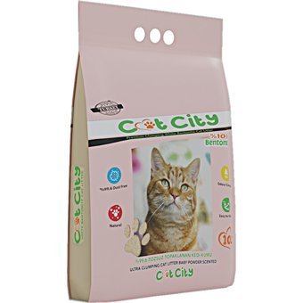 Cat City Bebek Pudrası Kokulu Topaklanan İnce Taneli Bentonit Kedi Kumu 10 lt