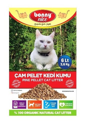 Bonny Nice Doğal Topaklanan Kalın Taneli Çam Pellet Kedi Kumu 4x6 lt