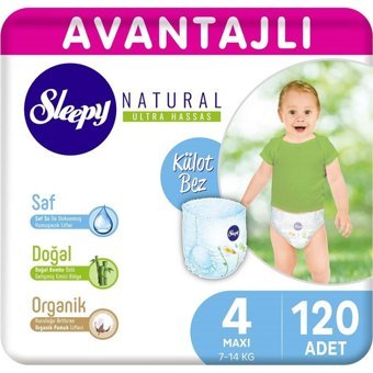 Sleepy Natural 4 Numara Organik Külot Bebek Bezi 120 Adet