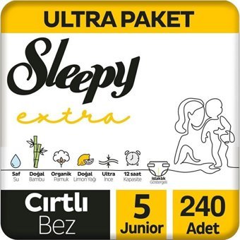 Sleepy Extra 5 Numara Organik Cırtlı Bebek Bezi 240 Adet