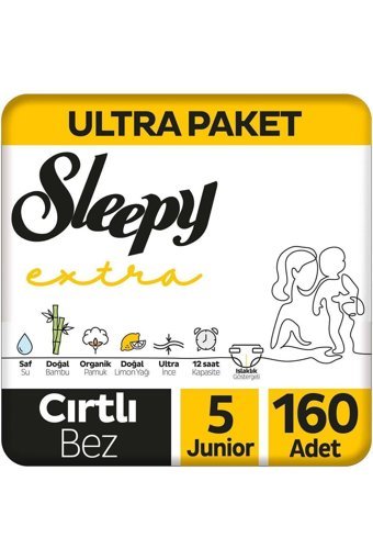 Sleepy Extra 5 Numara Organik Cırtlı Bebek Bezi 160 Adet
