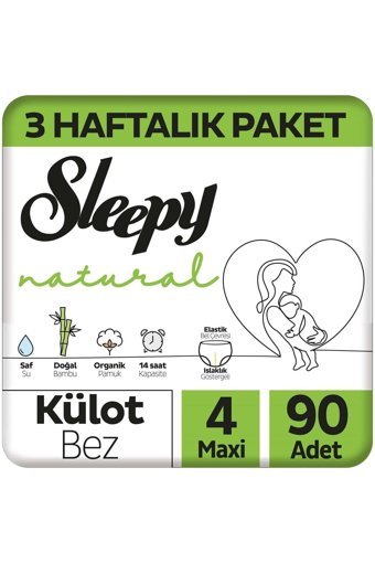 Sleepy Natural 4 Numara Organik Külot Bebek Bezi 90 Adet