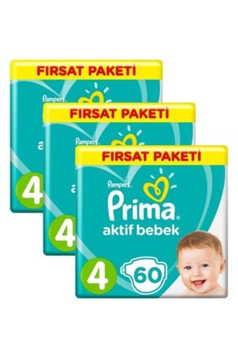 Prima Aktif Bebek 4 Numara Cırtlı Bebek Bezi 3x60 Adet