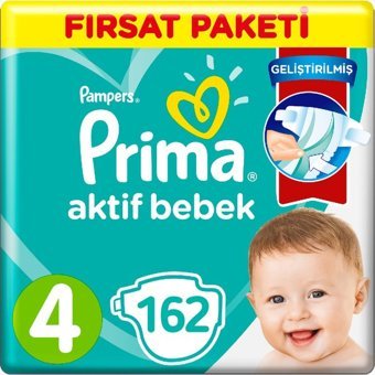 Prima Aktif Bebek 4 Numara Cırtlı Bebek Bezi 162 Adet