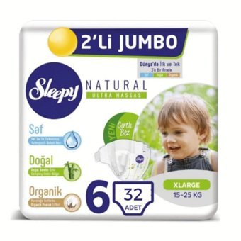 Sleepy Natural 6 Numara Organik Cırtlı Bebek Bezi 32 Adet