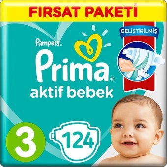 Prima Aktif Bebek 3 Numara Cırtlı Bebek Bezi 62x2 Adet
