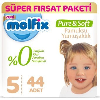 Molfix Pure & Soft 5 Numara Cırtlı Bebek Bezi 44 Adet