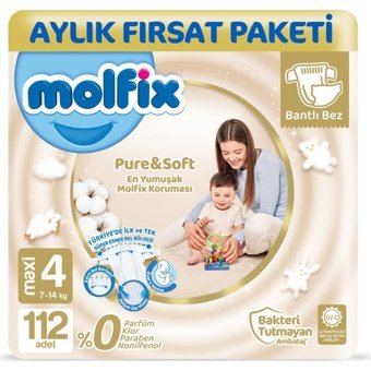 Molfix Pure & Soft 4 Numara Cırtlı Bebek Bezi 112 Adet