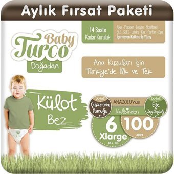 Baby Turco Doğadan 6 Numara Organik Külot Bebek Bezi 100 Adet