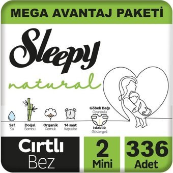 Sleepy Natural 2 Numara Organik Göbek Oyuntulu Cırtlı Bebek Bezi 336 Adet