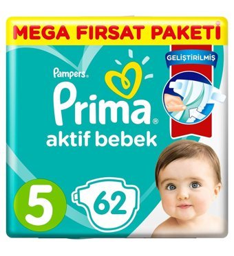 Prima Aktif Bebek 5 Numara Cırtlı Bebek Bezi 62 Adet